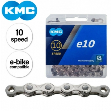 Ланцюг KMC e10 Silver 10 швидкостей 122 ланки срібний + замок