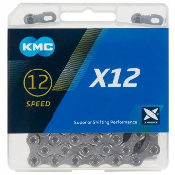 Ланцюг KMC X12 12 швидкостей 126 ланок + замок срібний/чорний